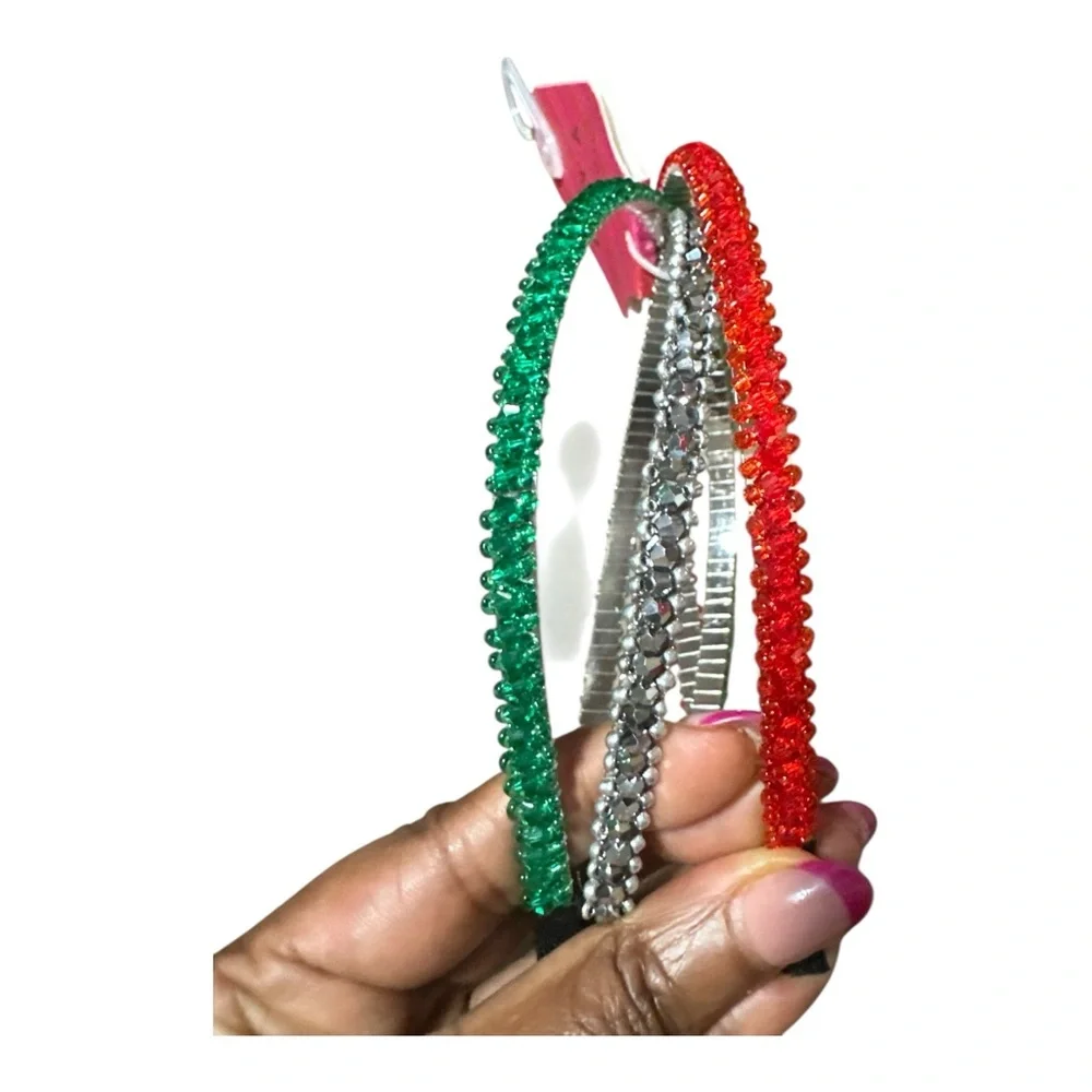 Piper K Holiday Rhinestone Headbands Set of 3 – Red Green Silver